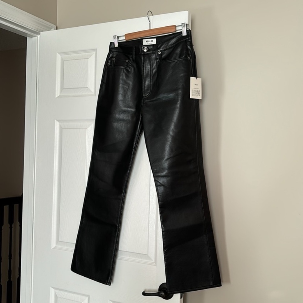 NWT AGOLDE Recycled Leather Mid Rise Relaxed fit Boot Cut Bootcut Pants Trousers - Picture 15 of 16